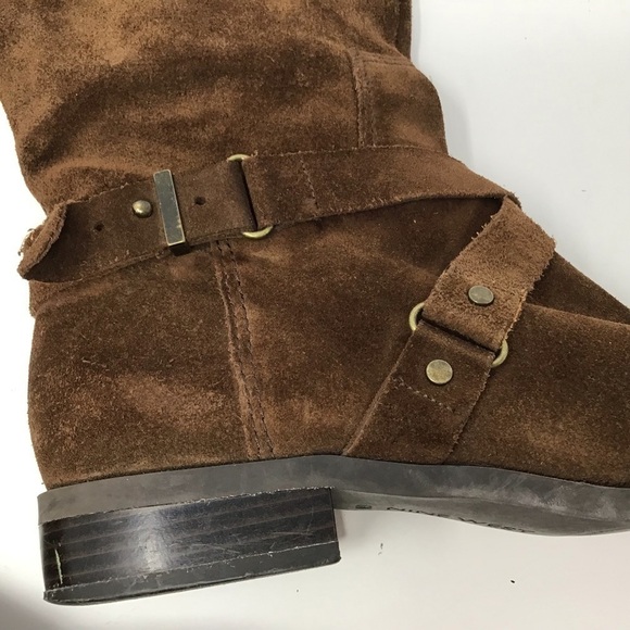 Nine West Brown Suede Blogger Harness Mid Calf High Boots - Picture 5 of 13